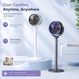 Modern 2-in-1 Floor Desk Air Circulator Fan 5 Speeds Powerful Airflow Portable USB Pedestal Fan for Home Bedroom Office
