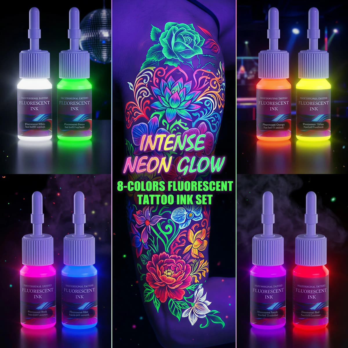 DM Fluorescent Tattoo Ink Set 8PCS 5ml Professional Tattoo Pigment Tattoo Painting Tattoo Supplies Professional Supply