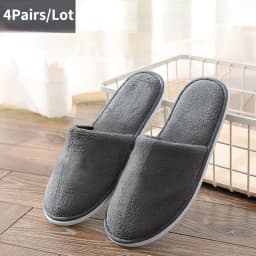 4 Pairs/Lot Mix Colors Coral Fleece Men Women Cheap Disposable Hotel Slippers Cotton Slides Home Travel SPA Slipper Hospitality
