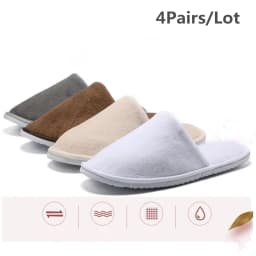 4 Pairs/Lot Mix Colors Coral Fleece Men Women Cheap Disposable Hotel Slippers Cotton Slides Home Travel SPA Slipper Hospitality