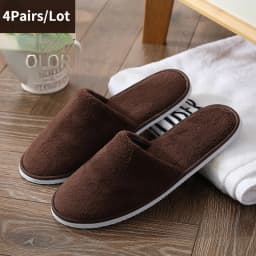 4 Pairs/Lot Mix Colors Coral Fleece Men Women Cheap Disposable Hotel Slippers Cotton Slides Home Travel SPA Slipper Hospitality