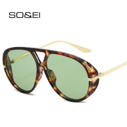 SO&EI Ins Popular Fashion Double Bridges Pilot Women Oversized Sunglasses Retro Candy Color Gradient UV400 Men Punk Sun Glasses