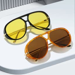 SO&EI Ins Popular Fashion Double Bridges Pilot Women Oversized Sunglasses Retro Candy Color Gradient UV400 Men Punk Sun Glasses