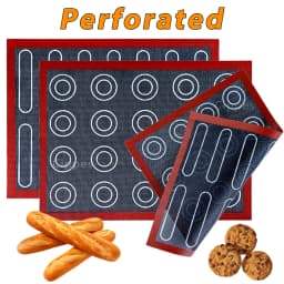 Reusable Perforated Silicone Baking Mat & Steaming Mesh, Non-Stick Oven Liner with Eclair & Round Choux Puff Pattern for Cookies