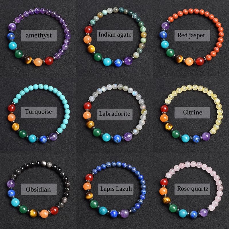 7 Chakra Bracelet Natural Gem Stone Beads Bangle Women Crystal Healing Anxiety Jewellery Mandala Yoga Meditation Bracelets Gift