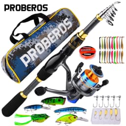 PROBEROS 1.5m-2.4m Fishing Rod and Reel Combo Kit Spinning Fishing Reel and Spinning Rods Fishing Line Lure Bag Hooks Full Set