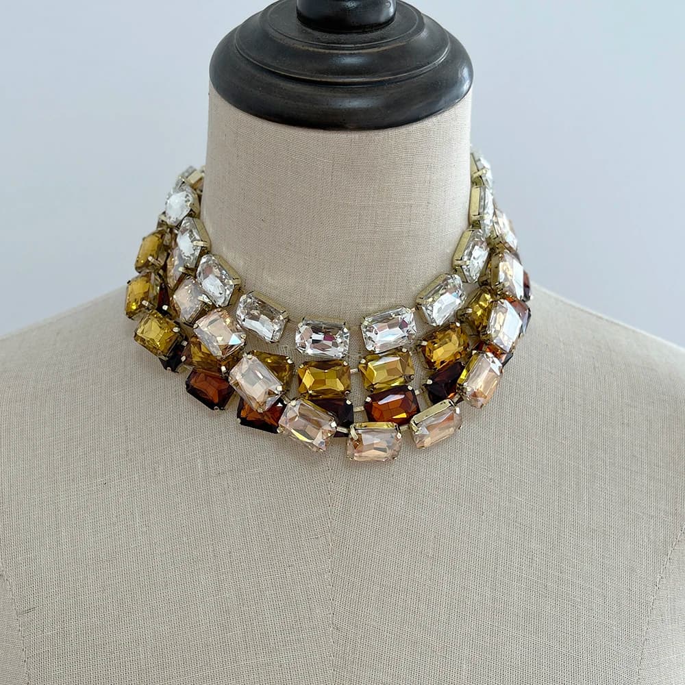 Luxury Cut Colored Crystal Necklace for Women Simple Sparkling Rectangular Glass Set Fashion Necklace