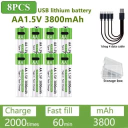 AA/AAA Rechargeable Battery 3000mAh/3800mAh Lithium Battery 1.5V Constant Voltage Fast Charging Type-C For Remote Mouse Toy Ect