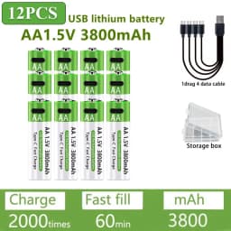 AA/AAA Rechargeable Battery 3000mAh/3800mAh Lithium Battery 1.5V Constant Voltage Fast Charging Type-C For Remote Mouse Toy Ect