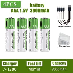 AA/AAA Rechargeable Battery 3000mAh/3800mAh Lithium Battery 1.5V Constant Voltage Fast Charging Type-C For Remote Mouse Toy Ect