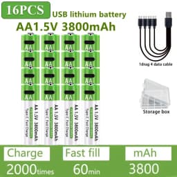 AA/AAA Rechargeable Battery 3000mAh/3800mAh Lithium Battery 1.5V Constant Voltage Fast Charging Type-C For Remote Mouse Toy Ect