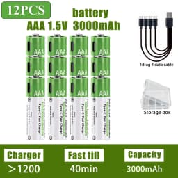 AA/AAA Rechargeable Battery 3000mAh/3800mAh Lithium Battery 1.5V Constant Voltage Fast Charging Type-C For Remote Mouse Toy Ect