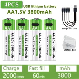 AA/AAA Rechargeable Battery 3000mAh/3800mAh Lithium Battery 1.5V Constant Voltage Fast Charging Type-C For Remote Mouse Toy Ect