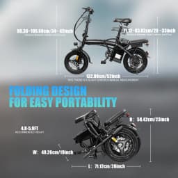 T5 Lightweight Folding Electric Bike for Adults 48V 750W Peak Power 20MPH 18-22 Miles Range 14Inch Disc Brake Commuter E-bike