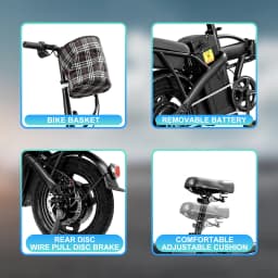 T5 Lightweight Folding Electric Bike for Adults 48V 750W Peak Power 20MPH 18-22 Miles Range 14Inch Disc Brake Commuter E-bike