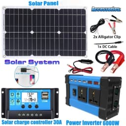 4000W Solar Inverter Kit Complete 12V to 110V/220V Solar Panel System 12V Solar Panel Battery Charge Controller Power Generation