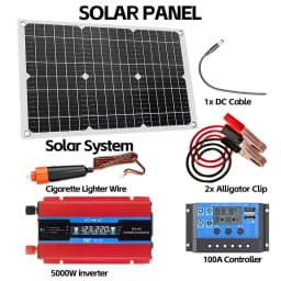 4000W Solar Inverter Kit Complete 12V to 110V/220V Solar Panel System 12V Solar Panel Battery Charge Controller Power Generation