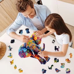 Colorful Elephant Wooden Puzzles for Adults – Irregular Animal-Shaped Brain Teasers with Decorative Art Design – Unique Party Ga