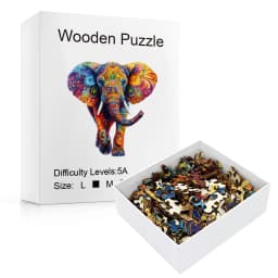 Colorful Elephant Wooden Puzzles for Adults – Irregular Animal-Shaped Brain Teasers with Decorative Art Design – Unique Party Ga