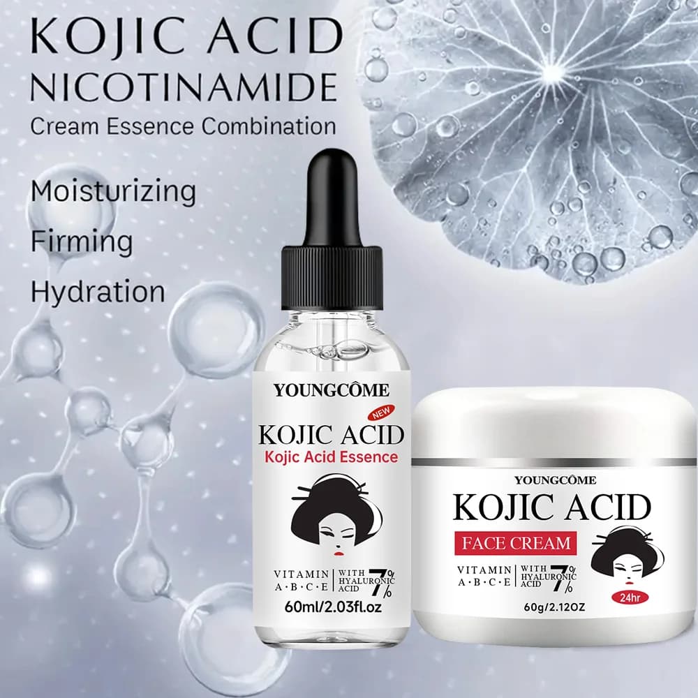 YOUNGCOME Kojic Acid Serum &Cream Bundle - Brightening Set for Dark Spots, Acne Scars, Anti-Aging Evens Skin Tone 2-in-1 Skincar