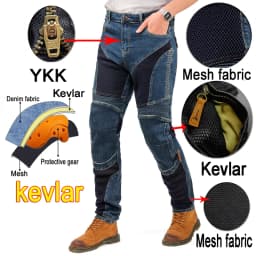 Kevlar Motorcycle Jeans Men Summer Riding Pants Blue Dirt Bike Trousers Abrasion Resistant Mesh Ventilation Durable