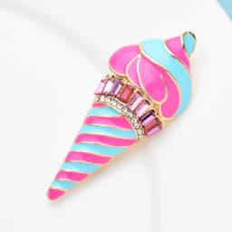 Wuli&baby Pink Stripe Enamel Icecream Brooch Pins Pin Crystal Cute Brooches Women New Year Jewelry Gift