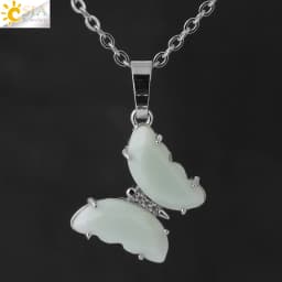 Rock Crystal Necklace Butterfly Necklaces Natural Stone Amethysts Clear Quartz Tiger Eye Pendants Stainless Steel Chain H158