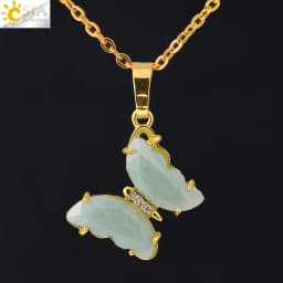 Rock Crystal Necklace Butterfly Necklaces Natural Stone Amethysts Clear Quartz Tiger Eye Pendants Stainless Steel Chain H158