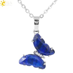 Rock Crystal Necklace Butterfly Necklaces Natural Stone Amethysts Clear Quartz Tiger Eye Pendants Stainless Steel Chain H158