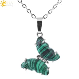 Rock Crystal Necklace Butterfly Necklaces Natural Stone Amethysts Clear Quartz Tiger Eye Pendants Stainless Steel Chain H158