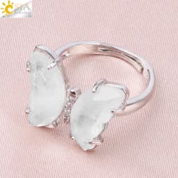 Rock Crystal Necklace Butterfly Necklaces Natural Stone Amethysts Clear Quartz Tiger Eye Pendants Stainless Steel Chain H158