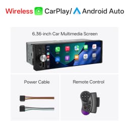 6.36 Inch 1Din Car Stereo Radio Wireless CarPlay Android Auto MP5 Player 1280x480 Touch Screen FM Multimedia Receiver