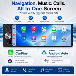 6.36 Inch 1Din Car Stereo Radio Wireless CarPlay Android Auto MP5 Player 1280x480 Touch Screen FM Multimedia Receiver