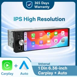 6.36 Inch 1Din Car Stereo Radio Wireless CarPlay Android Auto MP5 Player 1280x480 Touch Screen FM Multimedia Receiver