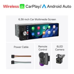 6.36 Inch 1Din Car Stereo Radio Wireless CarPlay Android Auto MP5 Player 1280x480 Touch Screen FM Multimedia Receiver