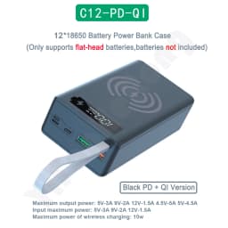12*18650 Battery Power Bank Case Charger Box Holder Dual USB LCD Display Support Quick & Wireless Charger Battery Shell Storage