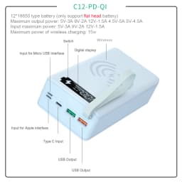 12*18650 Battery Power Bank Case Charger Box Holder Dual USB LCD Display Support Quick & Wireless Charger Battery Shell Storage