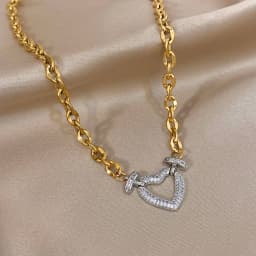 Full Zircon Lock & Heart Stainless Steel Charms Pendant Necklace for Women Men Chunky Punk Gold Plated Link Chain Necklaces