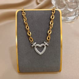 Full Zircon Lock & Heart Stainless Steel Charms Pendant Necklace for Women Men Chunky Punk Gold Plated Link Chain Necklaces