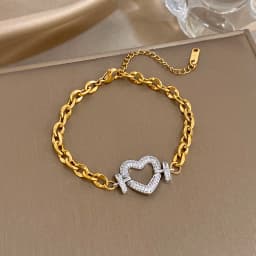 Full Zircon Lock & Heart Stainless Steel Charms Pendant Necklace for Women Men Chunky Punk Gold Plated Link Chain Necklaces