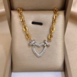 Full Zircon Lock & Heart Stainless Steel Charms Pendant Necklace for Women Men Chunky Punk Gold Plated Link Chain Necklaces