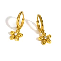 Exquisite Zircon Flower Hoop Earrings for Women,Gold Color Stainless Steel Earrings,Fashion Jewelry Gift