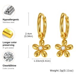 Exquisite Zircon Flower Hoop Earrings for Women,Gold Color Stainless Steel Earrings,Fashion Jewelry Gift