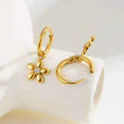 Exquisite Zircon Flower Hoop Earrings for Women,Gold Color Stainless Steel Earrings,Fashion Jewelry Gift