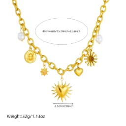 Stainless Steel Golden Summer Sun Heart Drop Necklace For Women Lady New Trend Waterproof Neck Chain Jewelry Gift