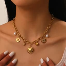 Stainless Steel Golden Summer Sun Heart Drop Necklace For Women Lady New Trend Waterproof Neck Chain Jewelry Gift