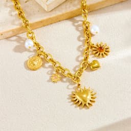 Stainless Steel Golden Summer Sun Heart Drop Necklace For Women Lady New Trend Waterproof Neck Chain Jewelry Gift