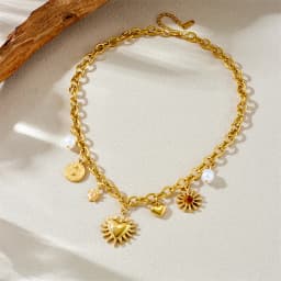 Stainless Steel Golden Summer Sun Heart Drop Necklace For Women Lady New Trend Waterproof Neck Chain Jewelry Gift