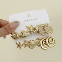 3 Pairs Gold Color Starfish Shell Stud Earrings Set for Women Fashion CCB Lightweight Star Earrings Boho Jewelry Accessories