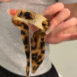 European and American Vintage Leopard Print Silk Scarf Open Bangle for Women Fashionable Colorful Pattern Cuff Bracelet Jewelry